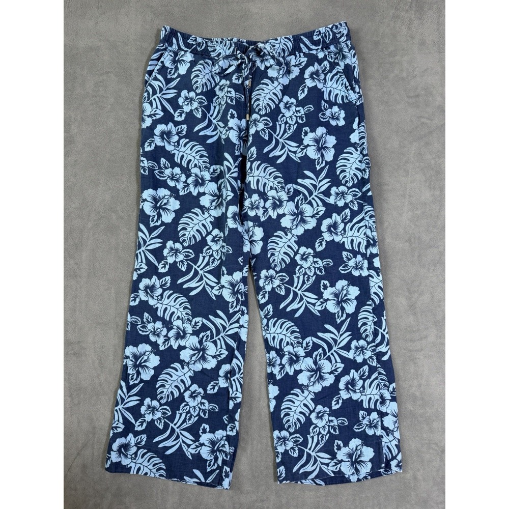 Tommy Bahama Women's Hoani Hibiscus Palm Tropical Drawstring Linen Pants Size M